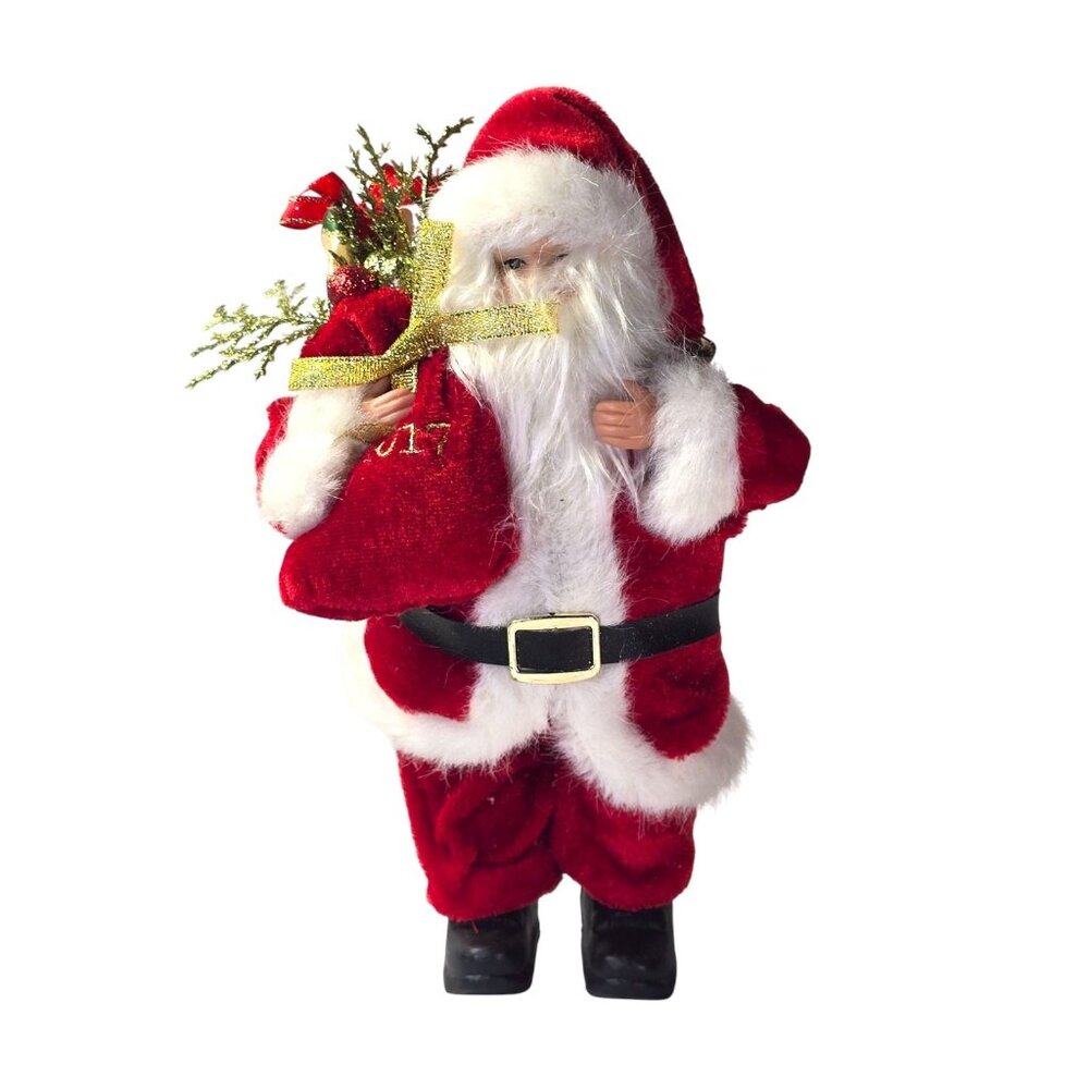 2017 Santa Claus Doll Figurine Red Velvet Outfit Faux Fur Christmas Decoration